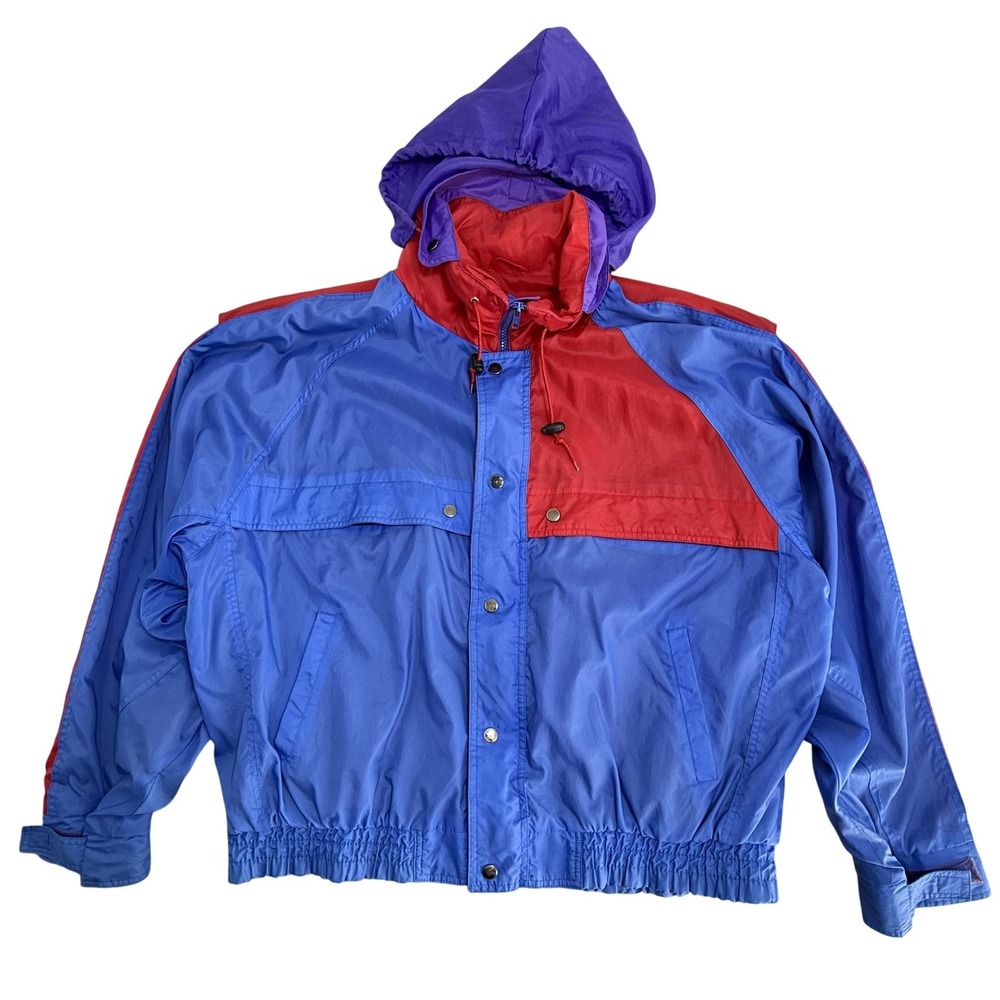 Vintage The‎ Kensington Collection Jacket Mens Medium Blue Hooded Windbreaker